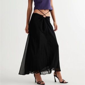 Lioness Cipriani Skirt - Midi or Maxi Length, Black, Waist Tie Feature